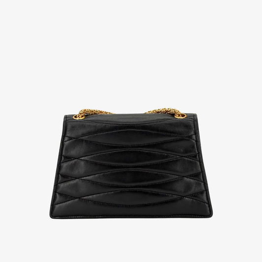 RG718 - CHANEL Vintage Black Lambskin Wave Stitch Flap Bag