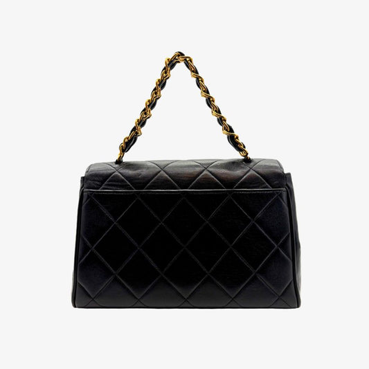 JAH229 - CHANEL Vintage Black Lambskin Quilted Flap Handbag