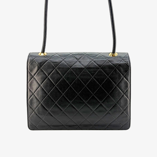 JZ499 - CHANEL Vintage Black Lambskin Coco Mark Botton Shoulder Bag