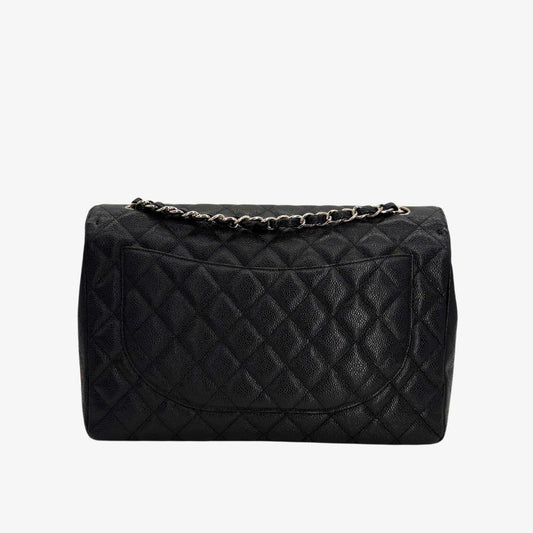 CS077 - CHANEL Black Caviar Leather Jumbo Maxi Classic Flap Bag