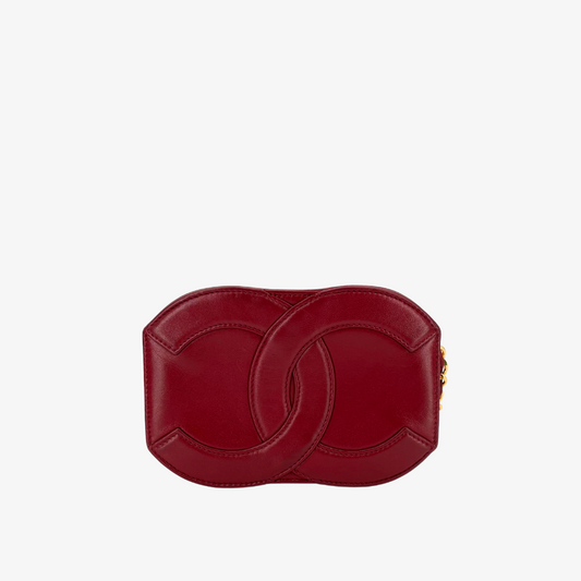 CS021- CHANEL Vintage Red Lambskin Big CC Logo Shoulder Bag