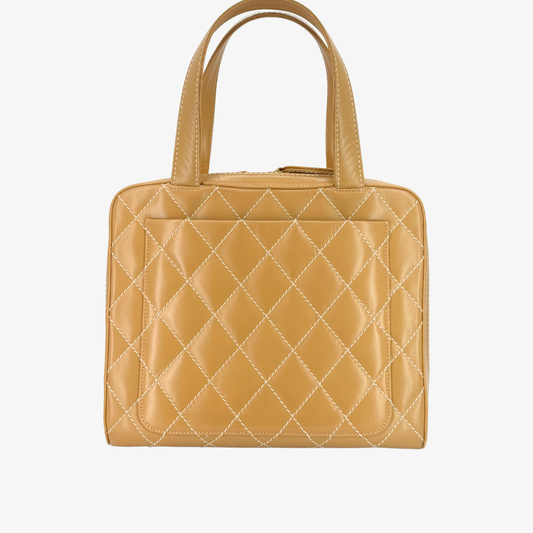 CS057 - CHANEL Vintage Beige Calfskin Wild Stitch Handbag