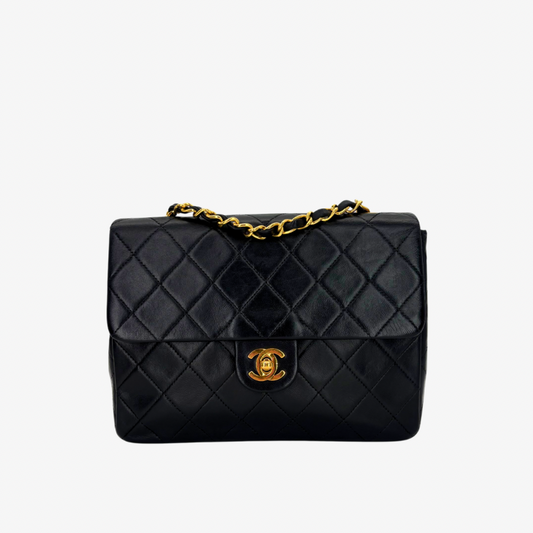 RG480 - CHANEL Vintage Black Lambskin 20cm Mini Square Flap Bag