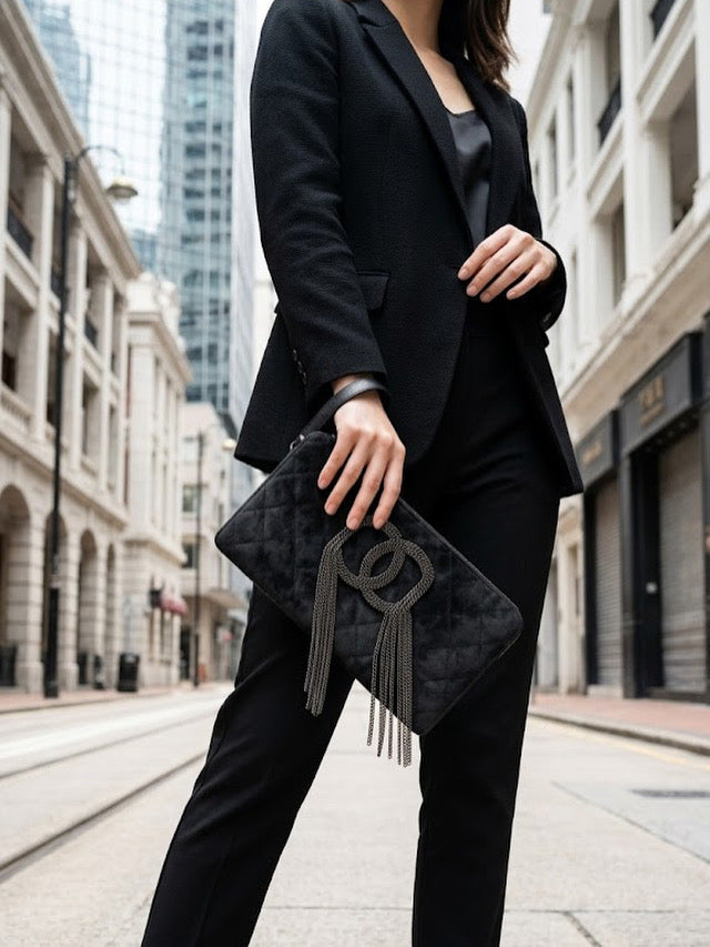 CS020 - CHANEL Black Calfskin Quilted Chain CC Wristlet Clutch - Lovintage