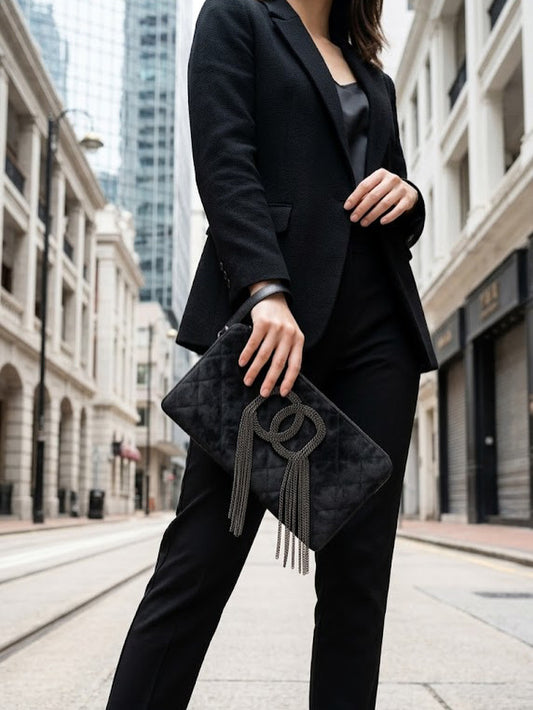 CS020 - CHANEL Black Calfskin Quilted Chain CC Wristlet Clutch - Lovintage