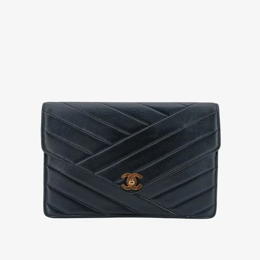 ju702-chanel-vintage-black-lambskin-cross-stripe-flap-bag