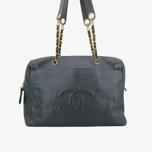 jt013-chanel-vintage-black-caviar-leather-embossed-logo-tote-bag