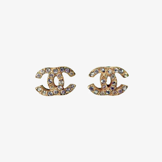 RE591 - CHANEL Vintage CC Logo Gold Plated Crystal Earrings
