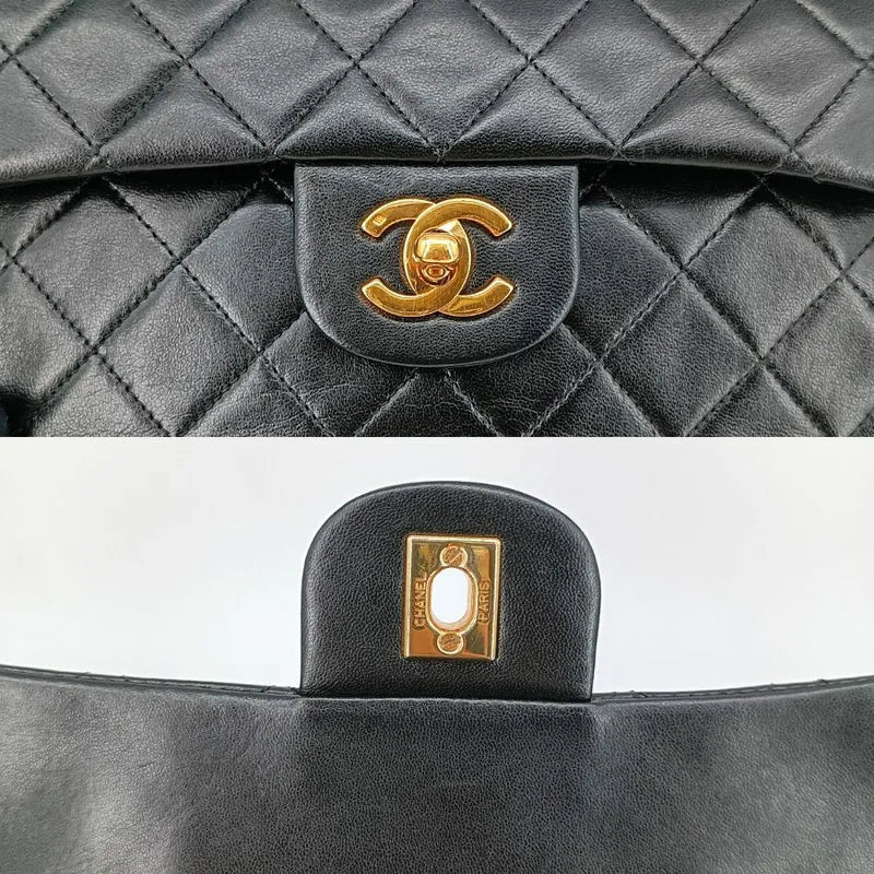 js698-chanel-vintage-black-lambskin-25cm-flap-bag