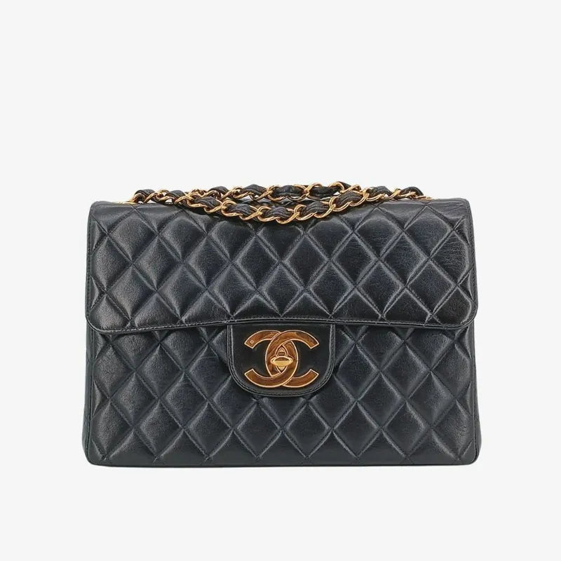 c439-chanel-vintage-black-lambskin-jumbo-classic-flap-bag