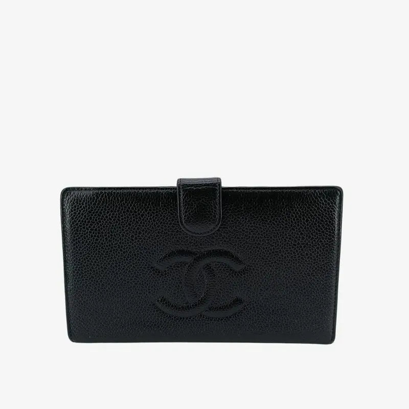 jr594-chanel-vintage-black-caviar-leather-long-wallet