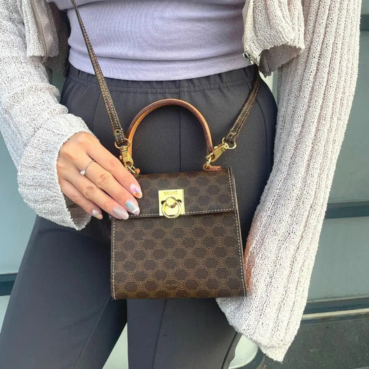 90161160-celine-brown-macadam-mini-kelly-handbag