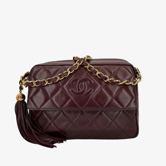 RE691 - CHANEL Vintage Burgundy Lambskin Tassel Camera Bag