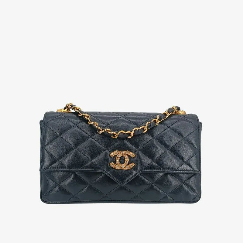 jt186-chanel-vintage-black-lambskin-crystal-embellished-pointed-flap-bag