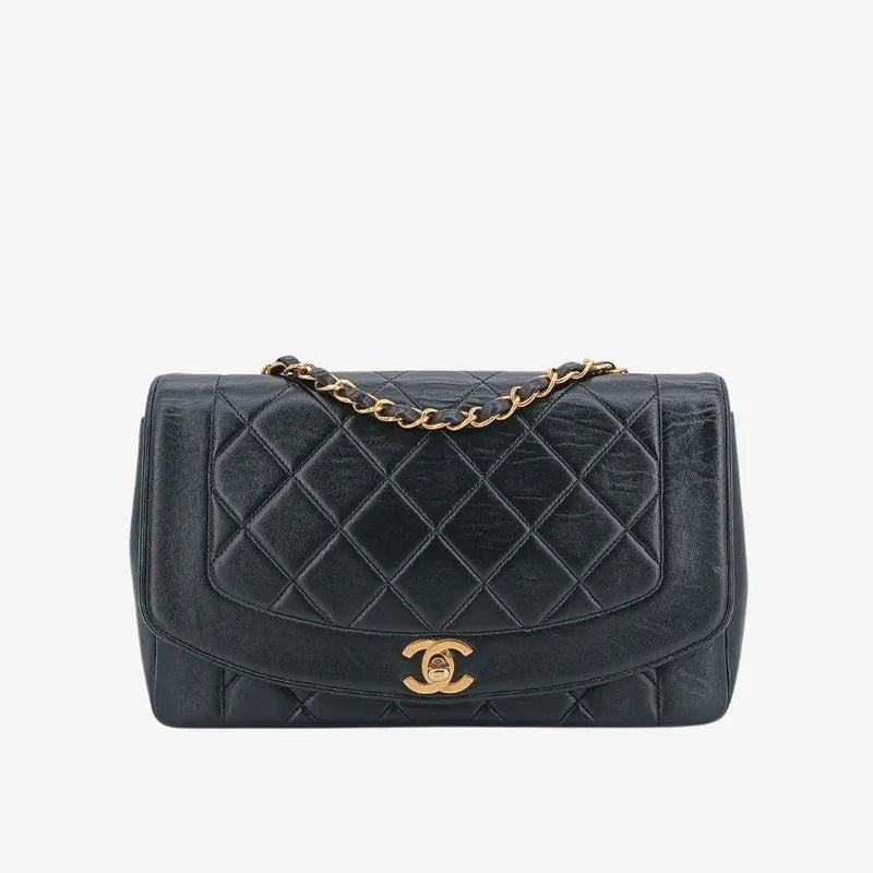 c403-chanel-vintage-black-lambskin-25cm-diana-flap-bag