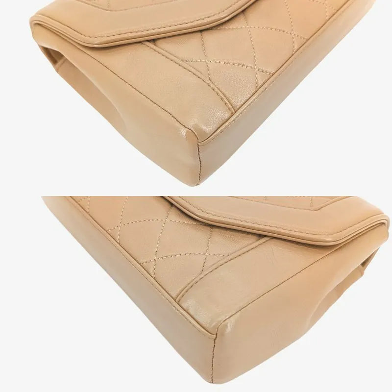 c381-chanel-vintage-beige-lambskin-quilted-gold-chain-flap-bag