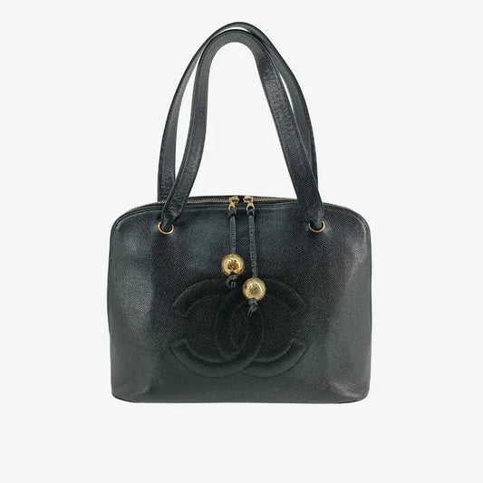 js401-chanel-vintage-black-caviar-leather-embroidered-logo-golden-ball-tote-bag