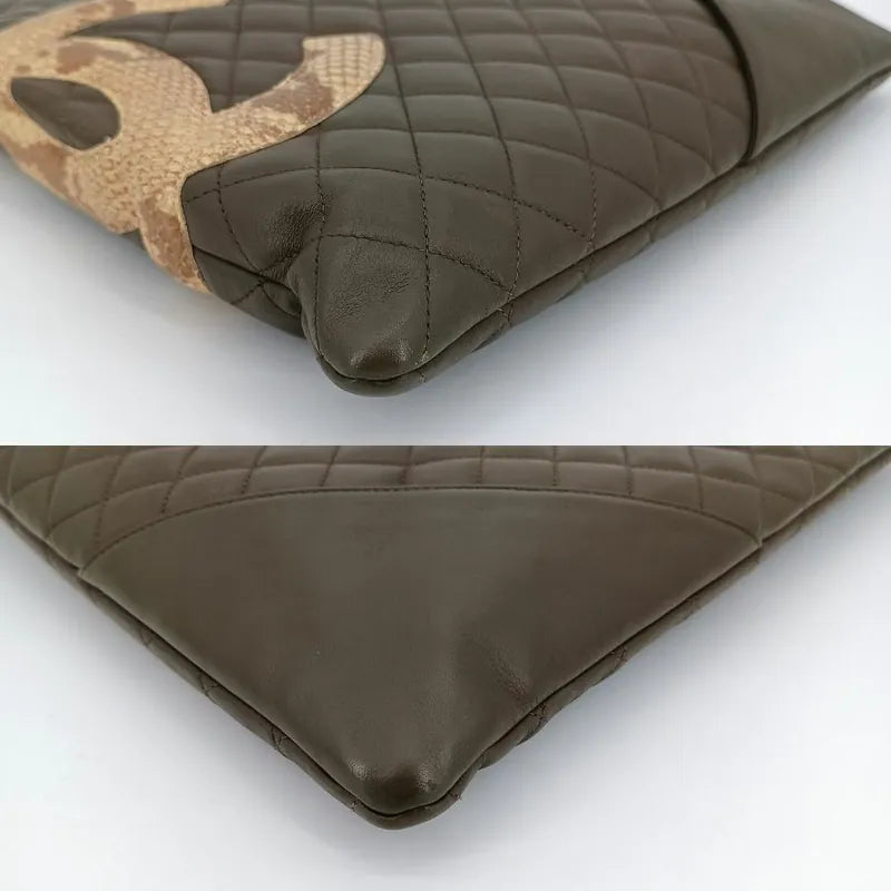 js509-chanel-vintage-olive-green-calfskin-snake-cc-logo-cambon-handbag