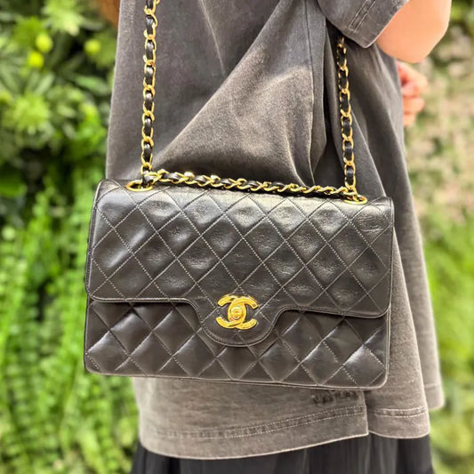 C636 - CHANEL Vintage Black Lambskin Quilted Flap Bag