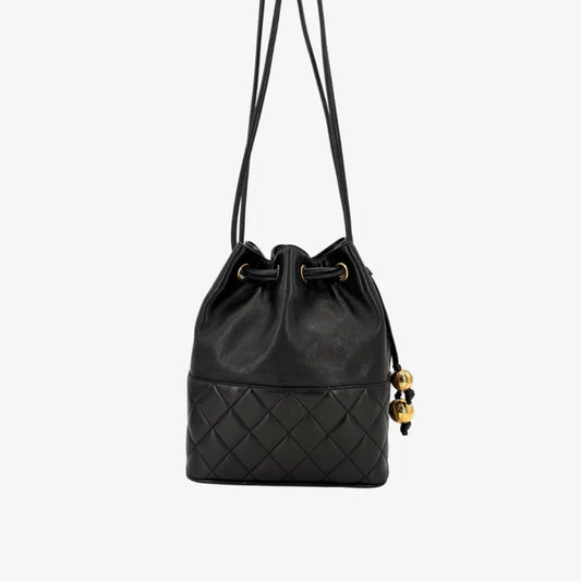 C630 - CHANEL Vintage Black Lambskin Bucket Bag