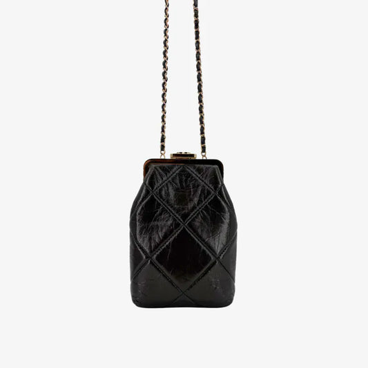 C611 - CHANEL Black Lambskin Chain Shoulder Bag