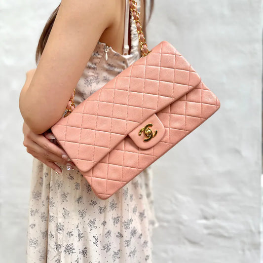 C654 - CHANEL Vintage Pink Lambskin 25cm Classic Flap Bag