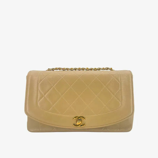 JAH197 - CHANEL Vintage Beige Lambskin 25cm Diana Flap Bag