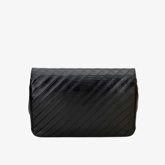 JW371 - CHANEL Vintage Black Lambskin Diagonal Flap Bag
