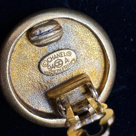 RB348 - CHANEL Vintage Buttons Gold Plated Clip-On Earrings