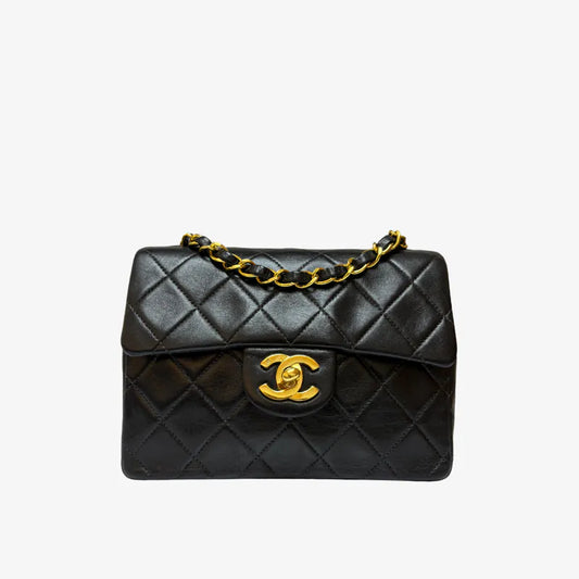 C619 - CHANEL Vintage Black Lambskin 17cm Mini Square Flap Bag
