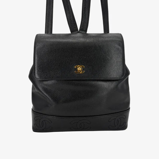 JAH205 - CHANEL Vintage Black Caviar Leather Flap Backpack