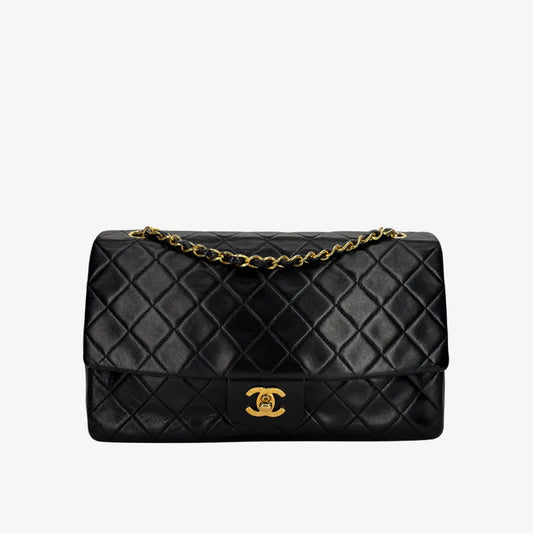 C632 - CHANEL Vintage Black Lambskin 27cm Classic Flap Bag