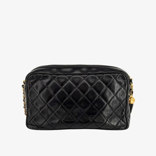 JZ870 - CHANEL Vintage Black Lambskin Gold Chain Camera Bag