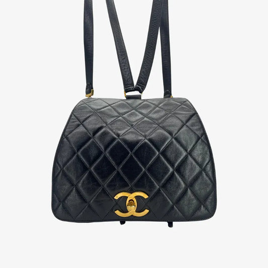 C658 - CHANEL Vintage Black Lambskin Flap Backpack