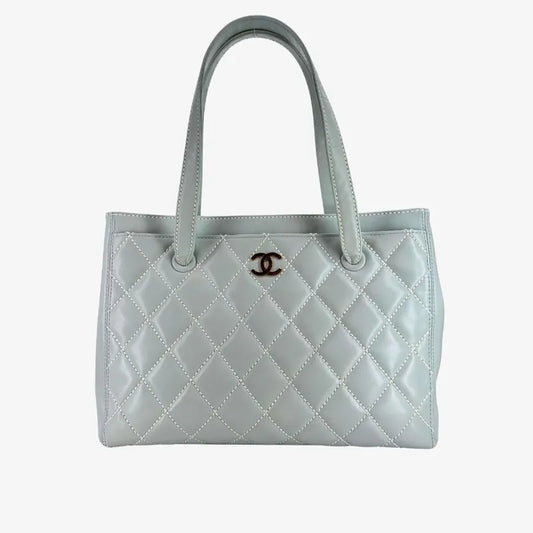 JW355 - CHANEL Vintage Baby Blue Calfskin Wild Stitch Tote Bag