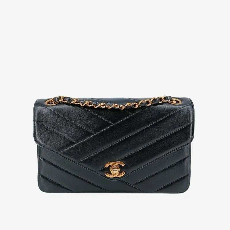 jt444-chanel-vintage-black-lambskin-cross-stripe-flap-bag
