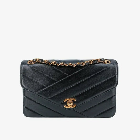 jt444-chanel-vintage-black-lambskin-cross-stripe-flap-bag