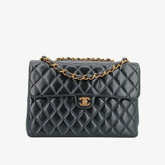 js513-chanel-vintage-black-lambskin-quilted-jumbo-classic-flap-bag