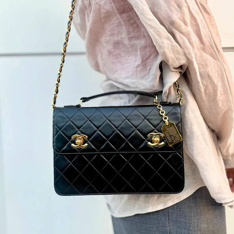 rb245-chanel-vintage-black-lambskin-double-turnlock-flap-bag