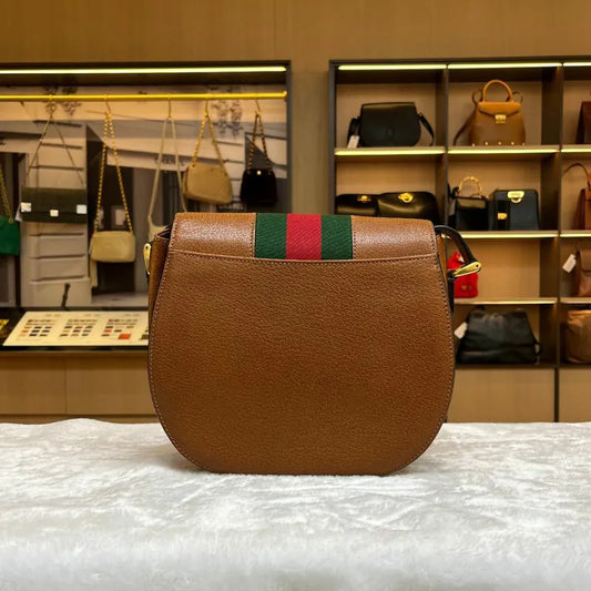 rb126-gucci-vintage-brown-leather-sherry-line-buckle-round-shoulder-bag