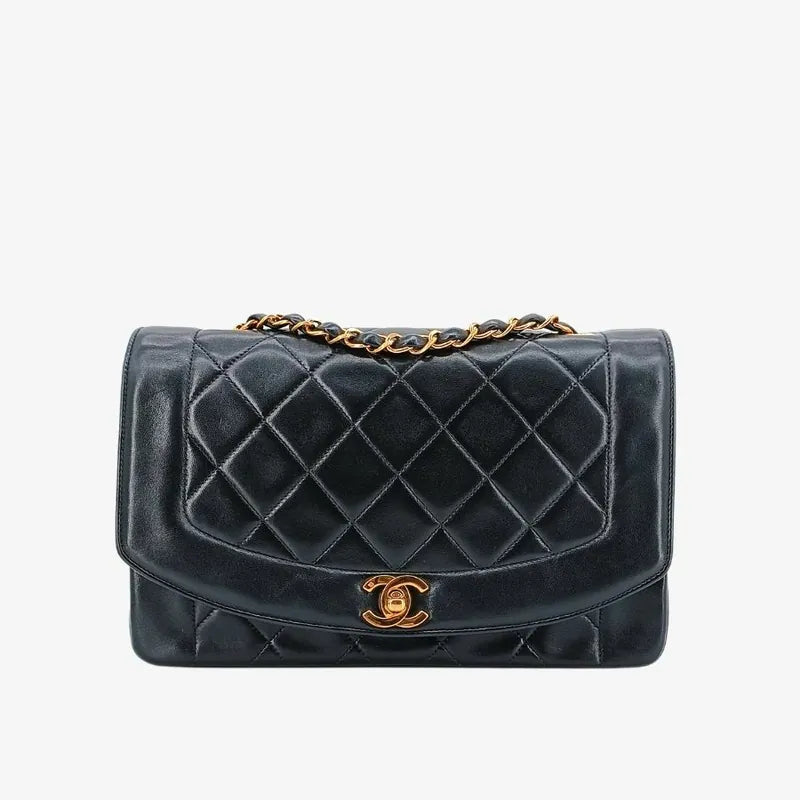 jt566-chanel-vintage-black-lambskin-25cm-diana-flap-bag