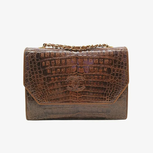 jah103-chanel-vintage-brown-crocodile-skin-flap-bag