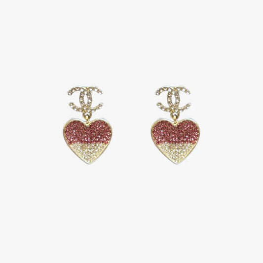 JY864 - CHANEL Pick Crystal Heart CC Drop Earrings