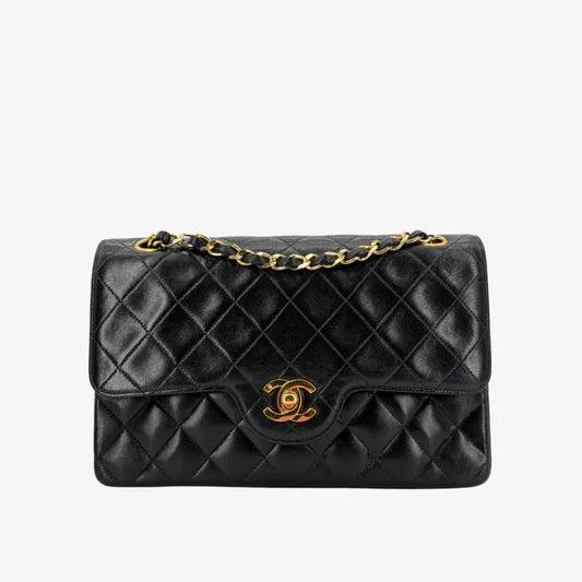 C636 - CHANEL Vintage Black Lambskin Quilted Flap Bag