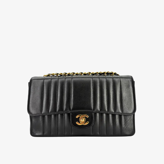 RG014 - CHANEL Vintage Black Lambskin Vertical Flap Bag