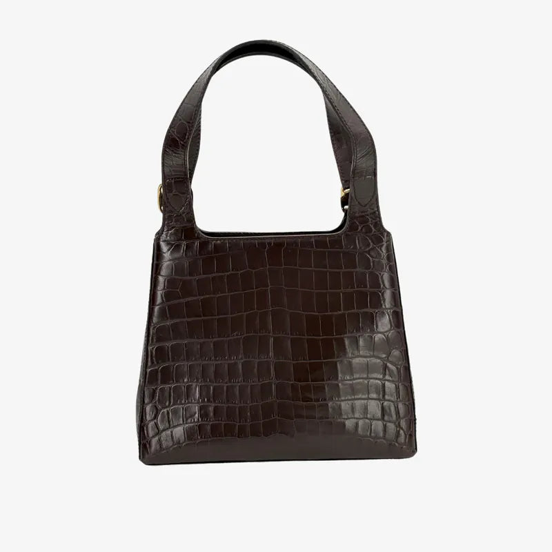 RE399 - SALVATORE FERRAGAMO Vintage Brown Calf Leather Shoulder Bag - Lovintage