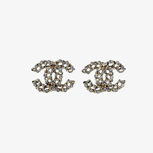 JZ133 - CHANEL Vintage CC Silver White Crystal Earrings