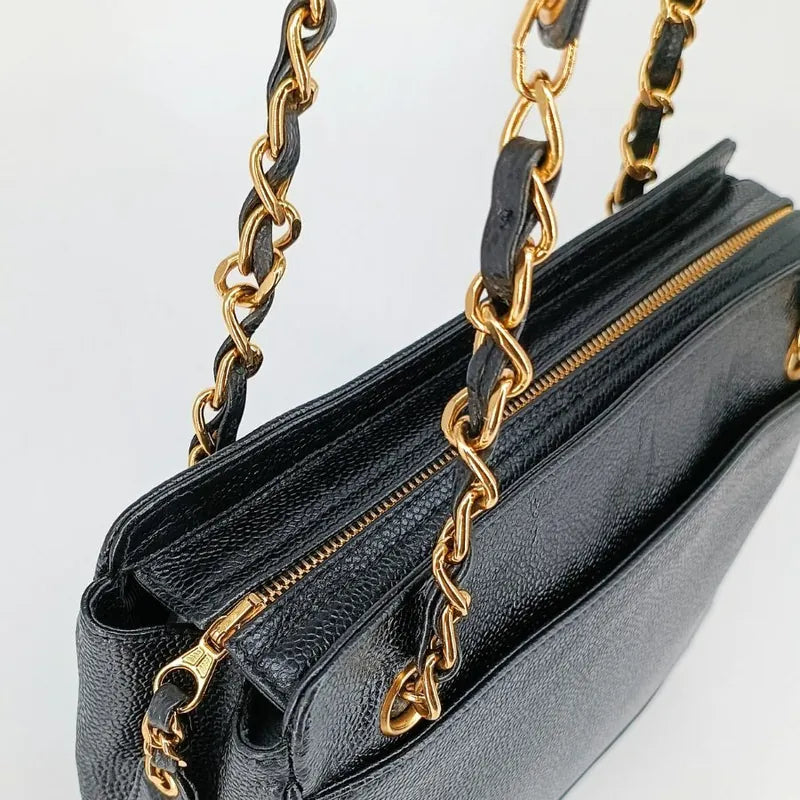 jt425-chanel-vintage-black-caviar-leather-6cc-embossed-logo-tote-bag