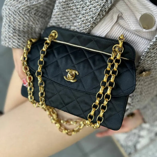 ra381-chanel-vintage-black-satin-lambskin-gold-chain-flap-bag