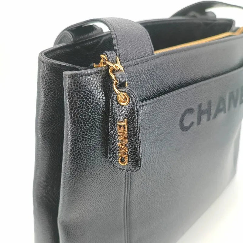 jt044-chanel-vintage-black-caviar-leather-embroidered-logo-tote-bag